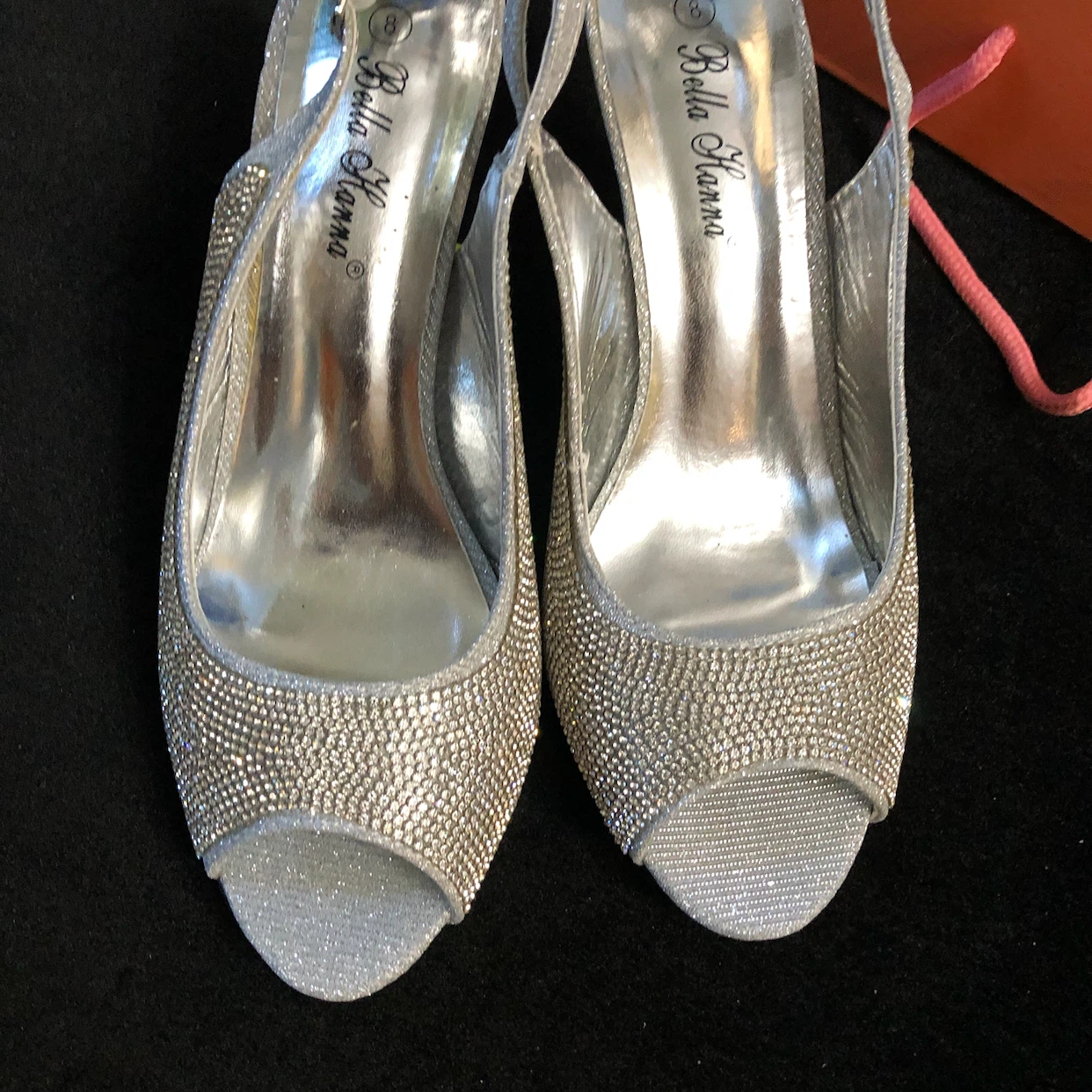 Bella Hanna Silver Rhinestone Peep Toe Heels Size 8