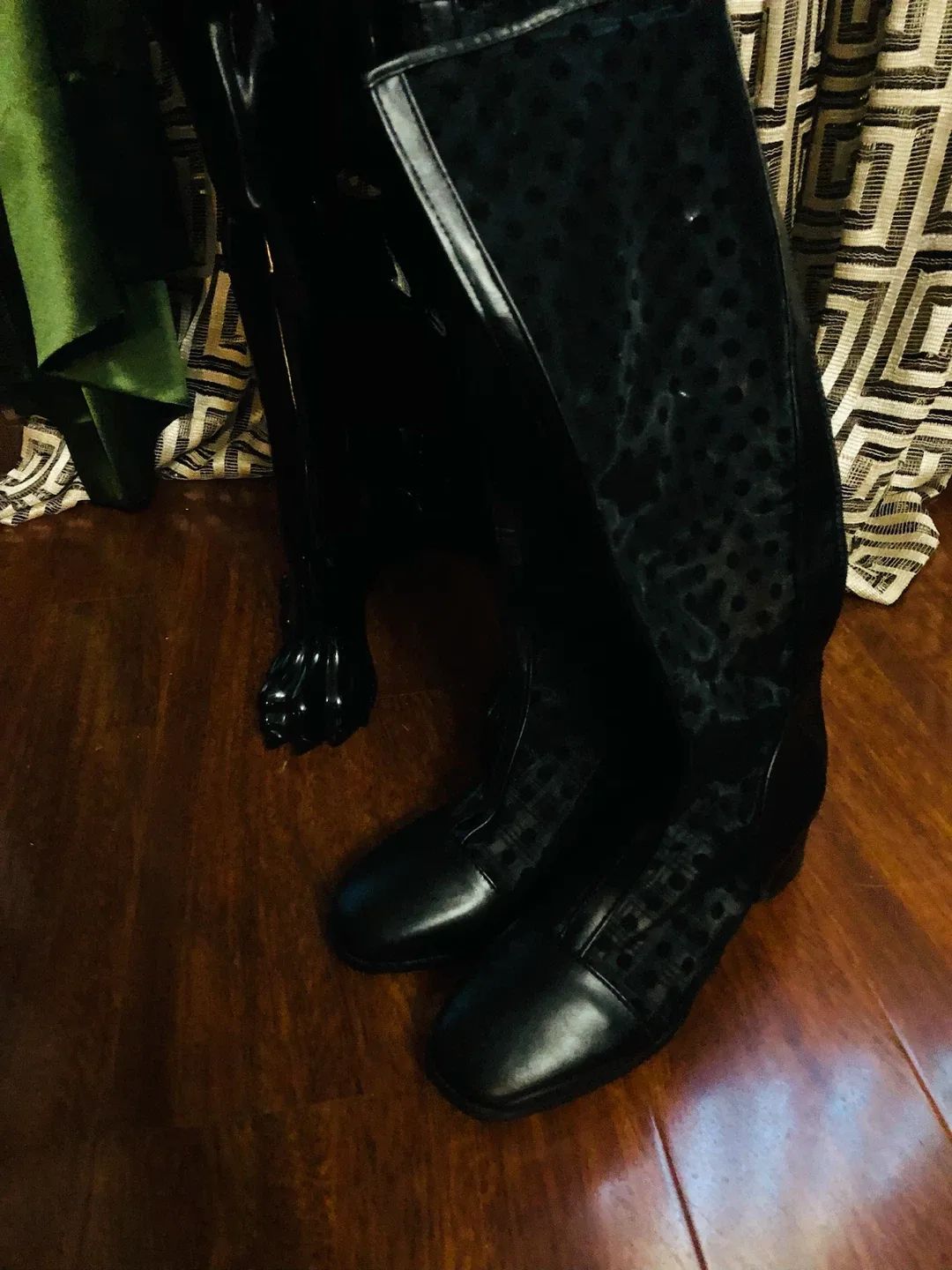 Summer capron Black mesh knee high boots 8