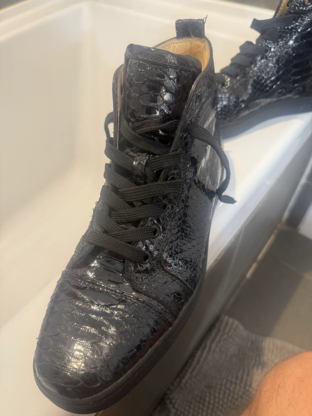 Christian Louboutin black python high top sneakers - photo 2