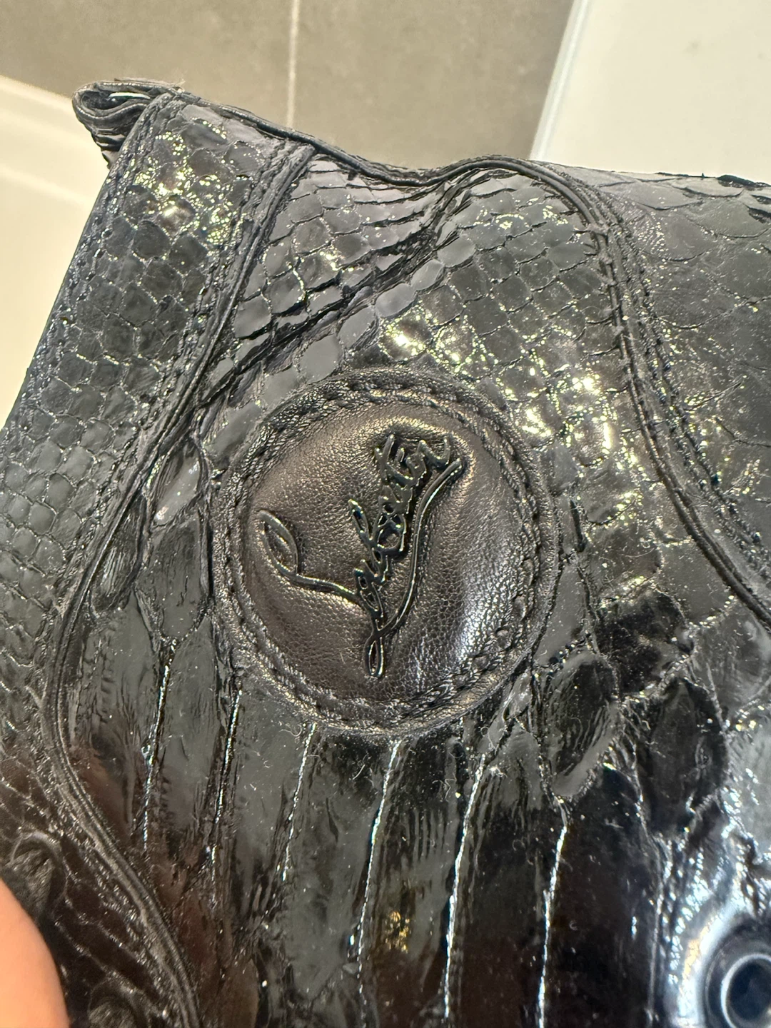 Christian Louboutin black python high top sneakers - photo 3