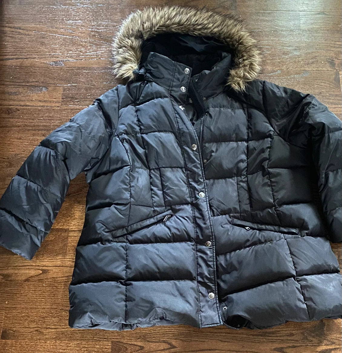 London Fog Black Padded Jacket with Faux Fur Trim