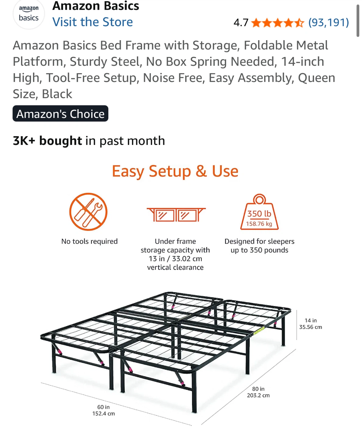 Amazon Basics Queen Bed Frame