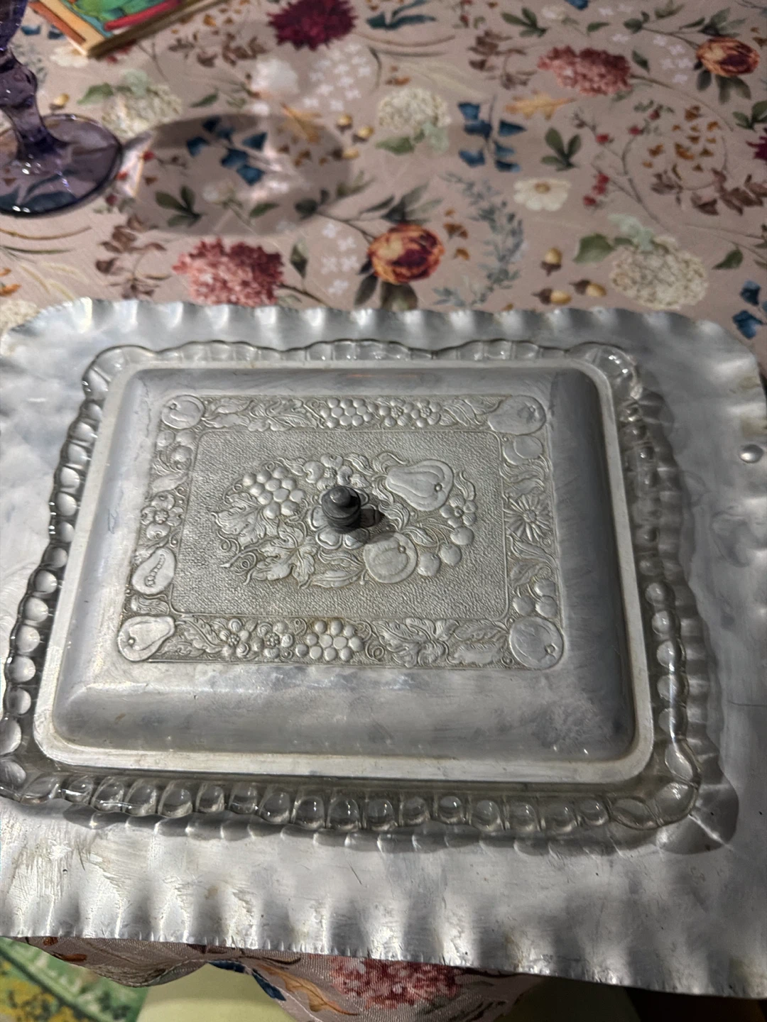 Vintage Cromwell  hand wrought aluminum   Serving Tray with Lid