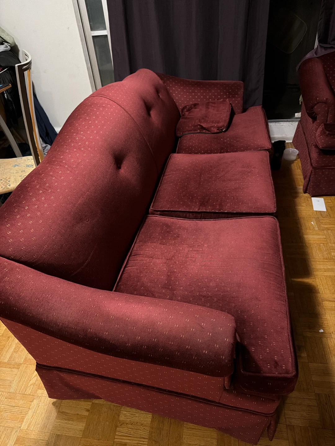 Maroon Tufted Sofa moving sale