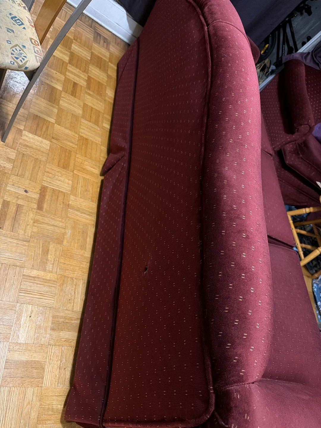 Maroon Tufted Sofa moving sale - photo 3