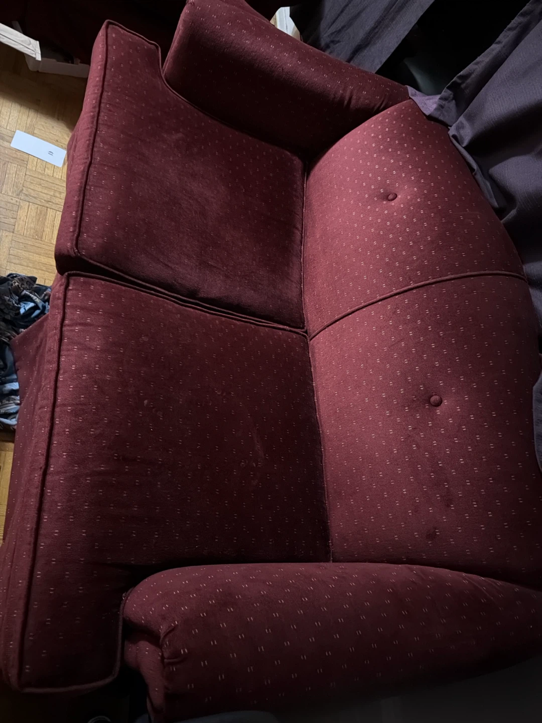 Maroon Tufted Sofa moving sale - photo 4