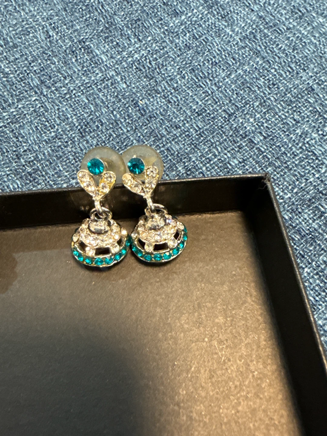 Sparkly Drop Earrings with Teal Accents