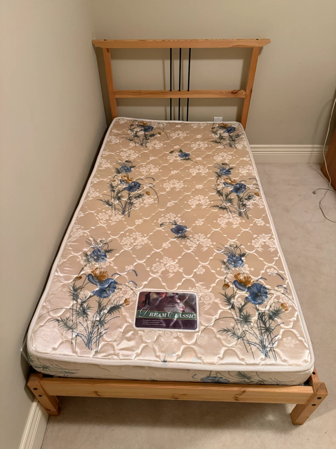 Dream Classic Twin Mattress with Wooden Bed Frame