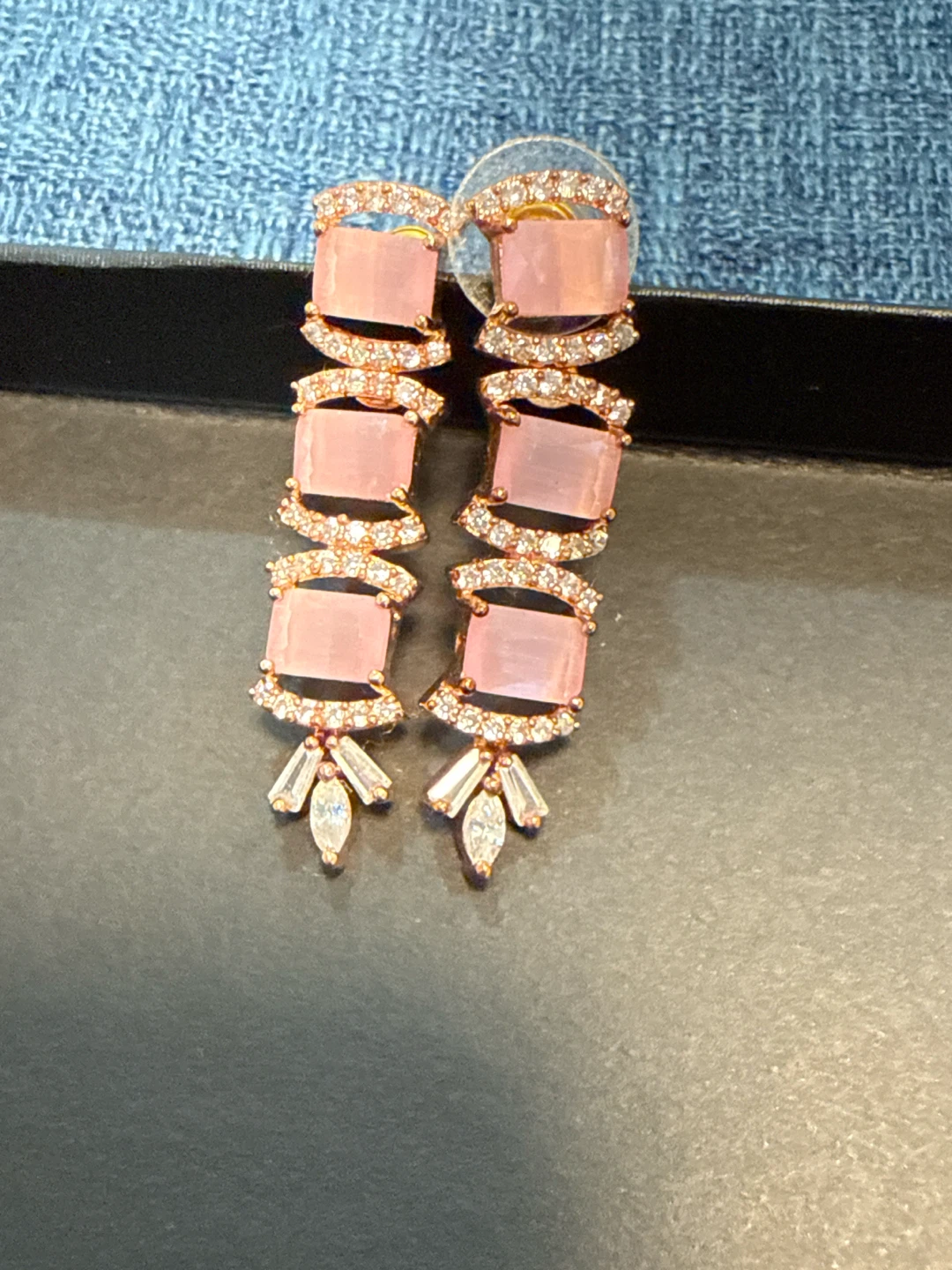 Rose Gold Pink Stone Dangle Earrings