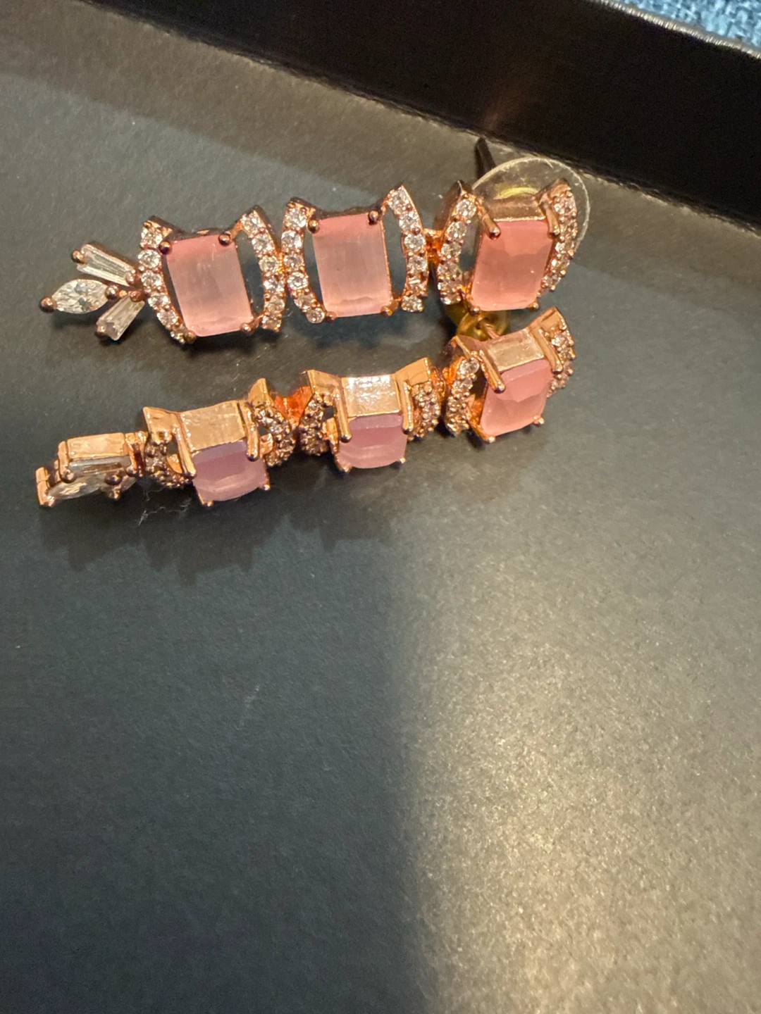 Rose Gold Pink Stone Dangle Earrings - photo 2