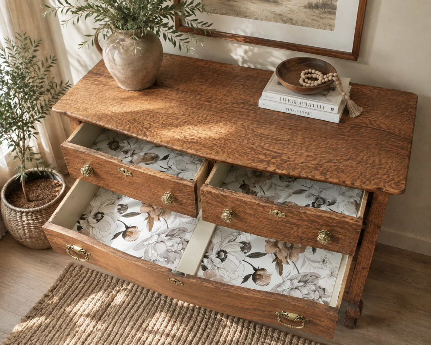 ✨ Antique Quarter-Sawn Tiger Oak Serpentine Dresser - photo 4