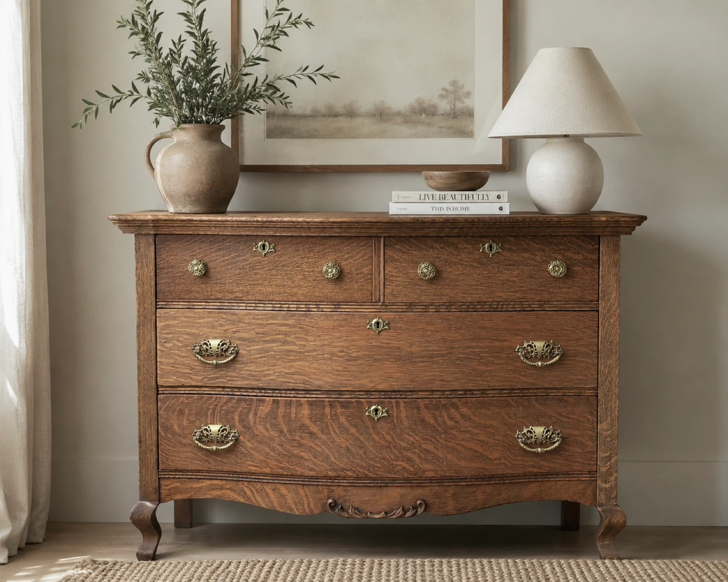✨ Antique Quarter-Sawn Tiger Oak Serpentine Dresser