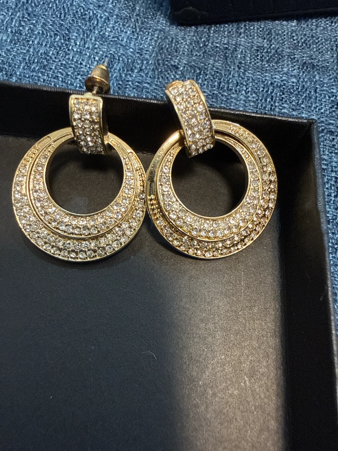 Gold Tone Rhinestone Hoop Earrings