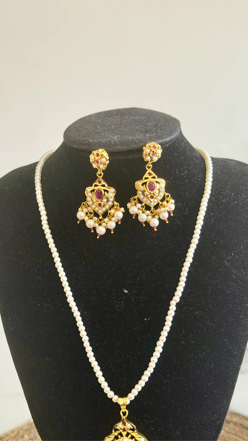 Pearl Necklace and Earrings Set with Pendant - photo 2