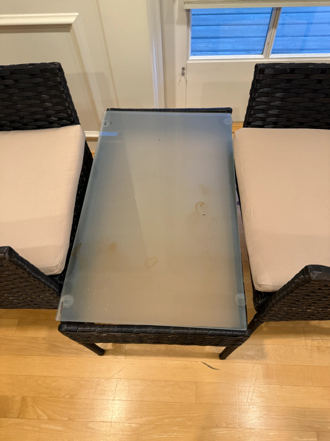 Wicker patio chairs and glass top table set - photo 2