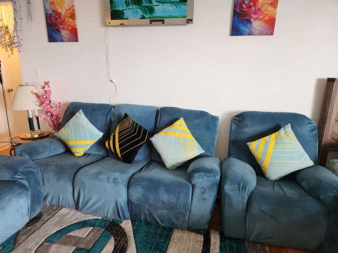 Blue reclining sofa set - photo 2