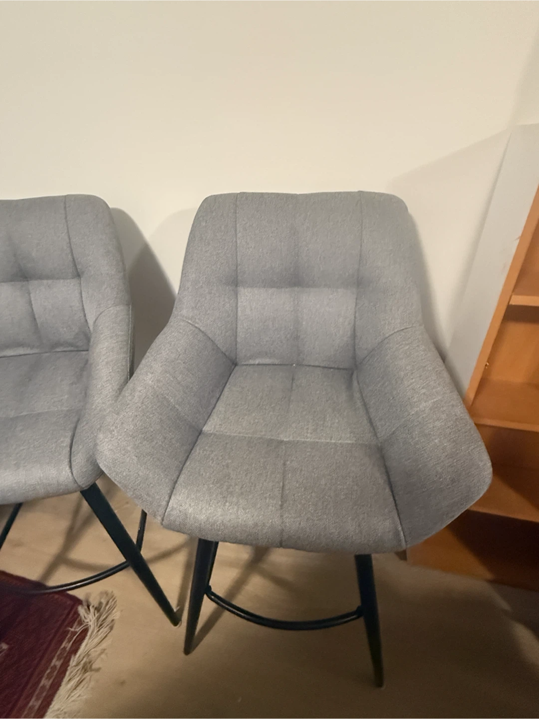 Set of 4 Grey Upholstered Bar Stools