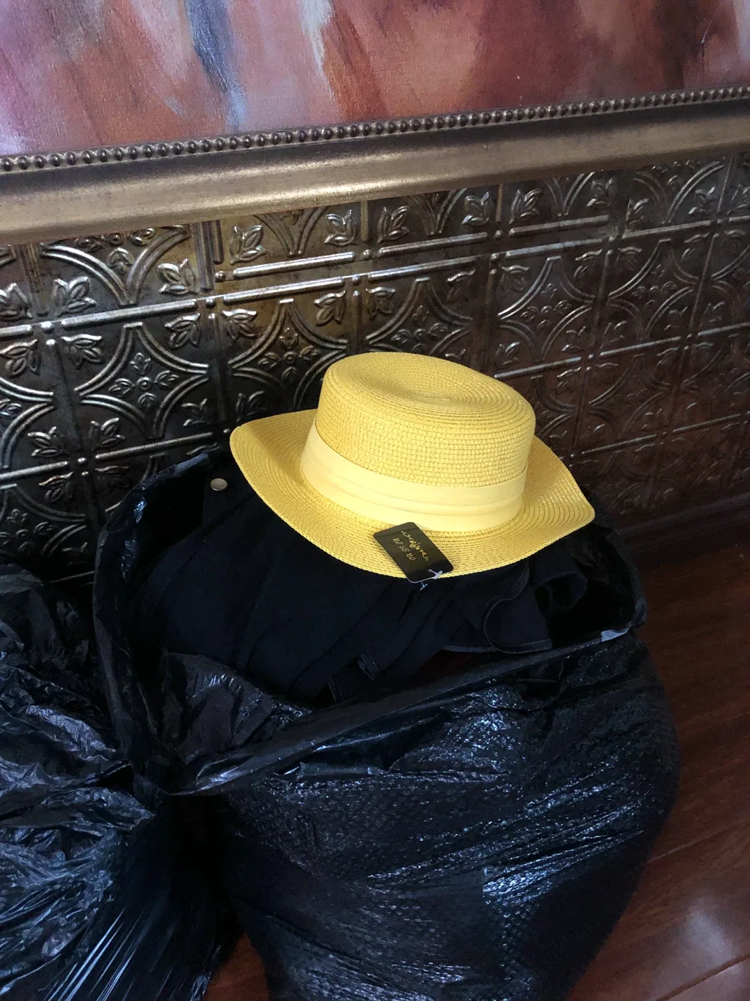 Yellow straw boater hat French boutique