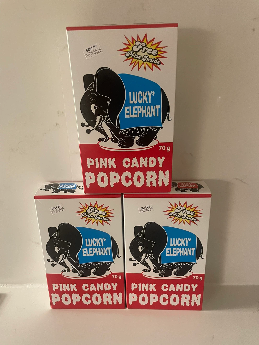 🆕 Lucky Elephant Pink Candy Popcorn (3 Boxes)