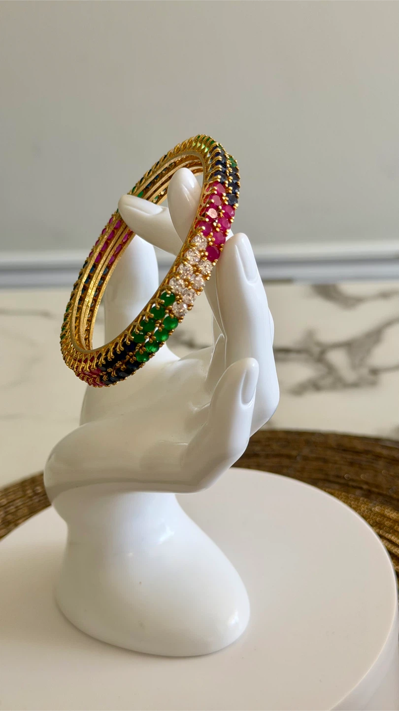 Bangle Set with Multicolour Stones - Size 2.8
