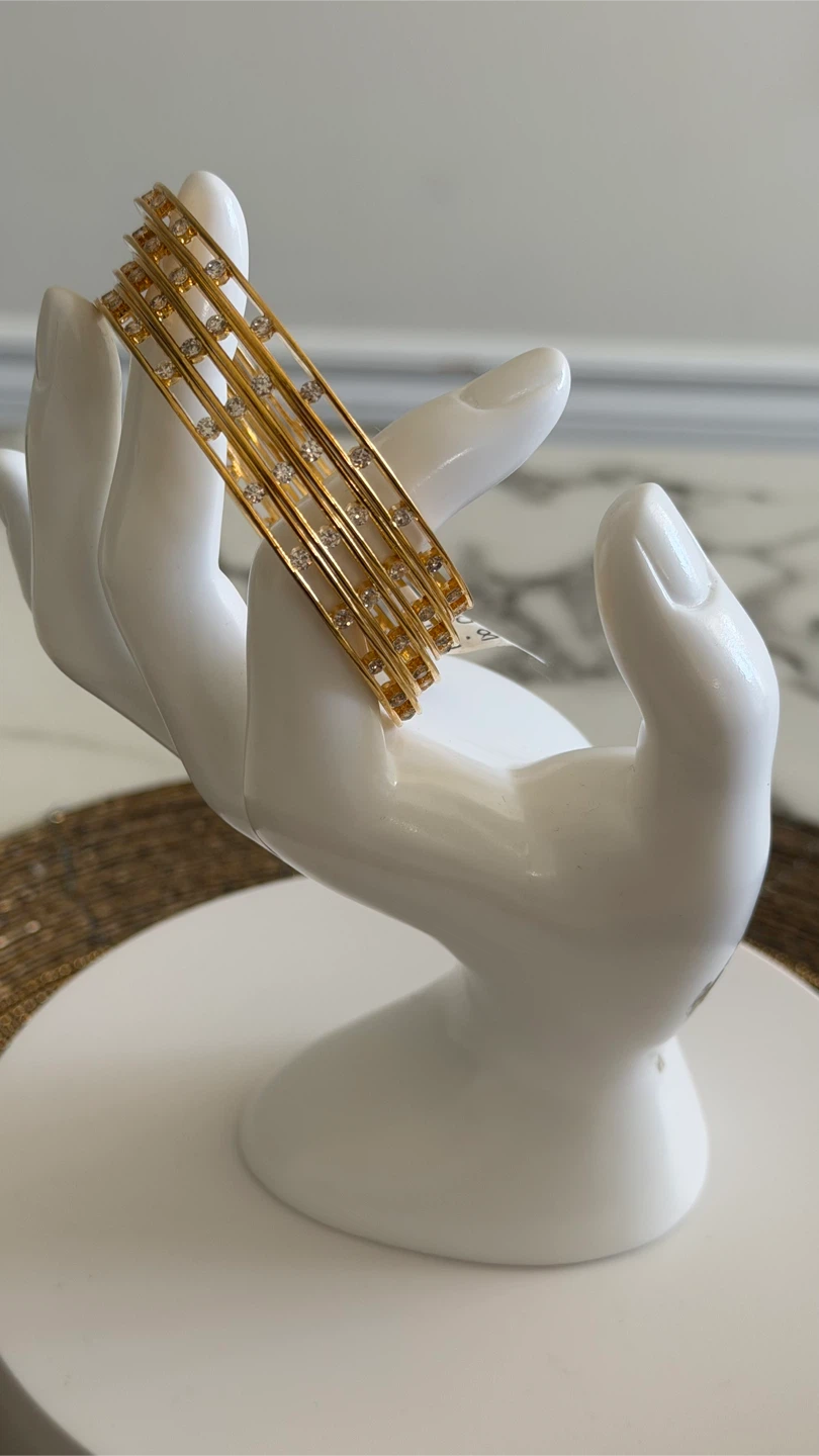 Gold Tone Bangles with Rhinestones - photo 3