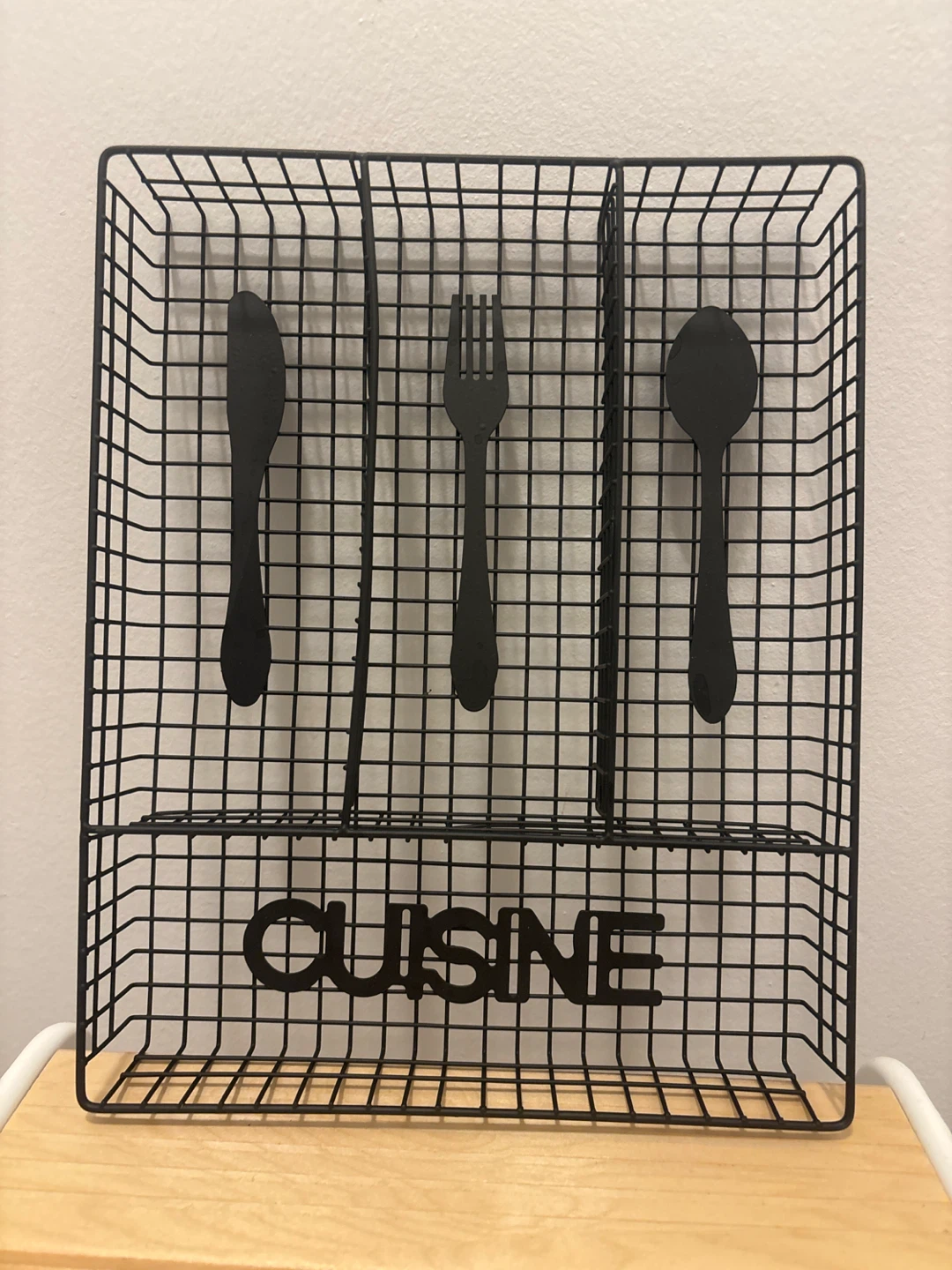 Black Wire Cutlery Holder with 'Cuisine' text