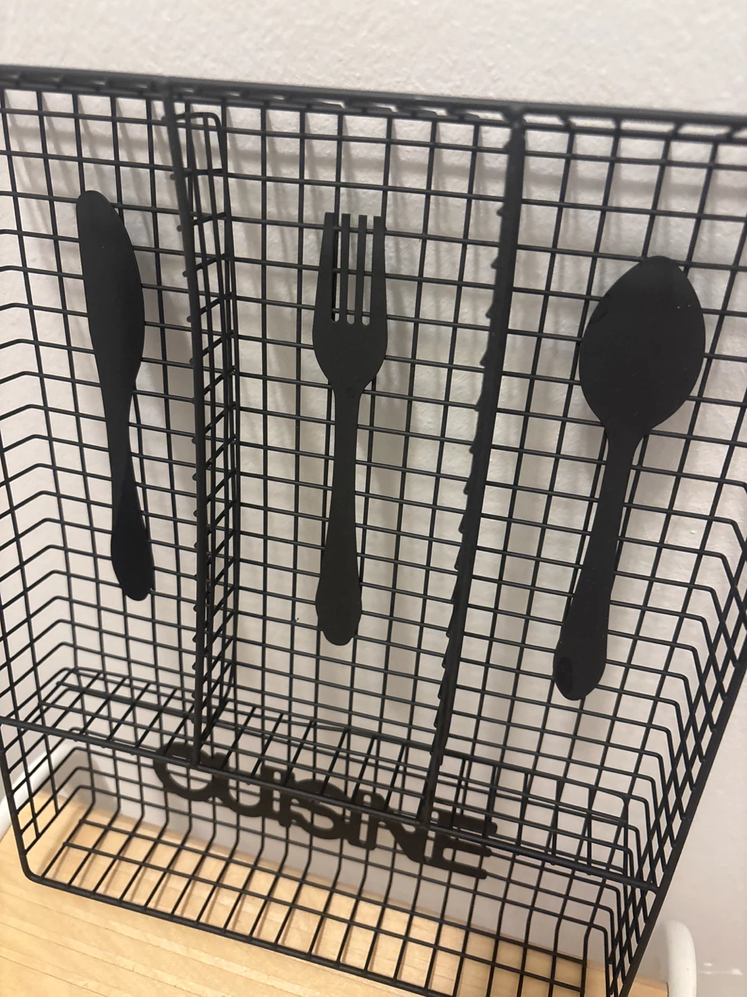Black Wire Cutlery Holder with 'Cuisine' text - photo 2