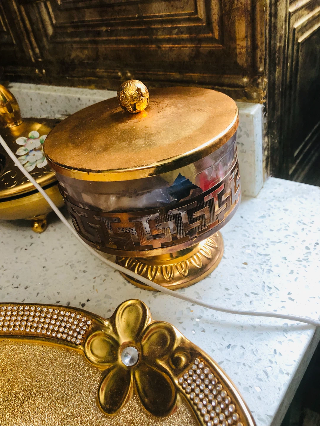 Greek key decoration Vase with a led for candies or cookies