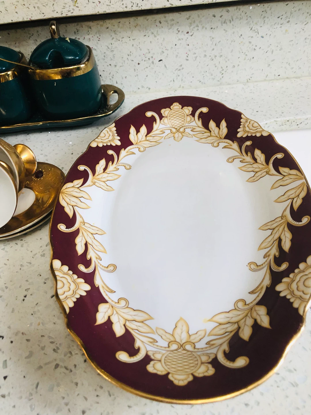 Oval Burgundy Floral Ceramic  big Platter