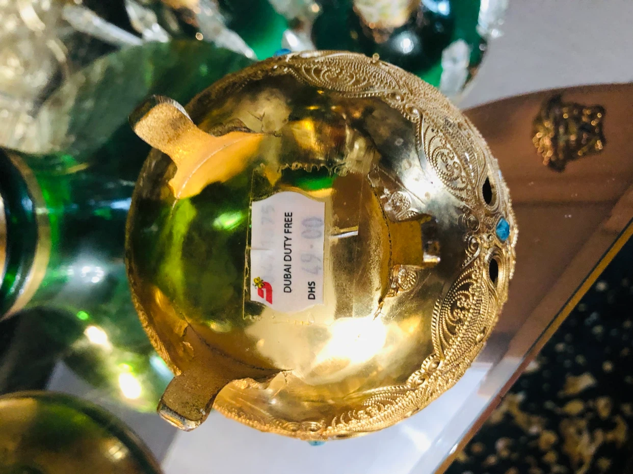 Gold Filigree Dish with Turquoise Accents Dubai