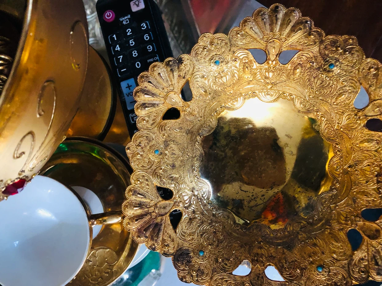 Gold Filigree Dish with Turquoise Accents Dubai - photo 3