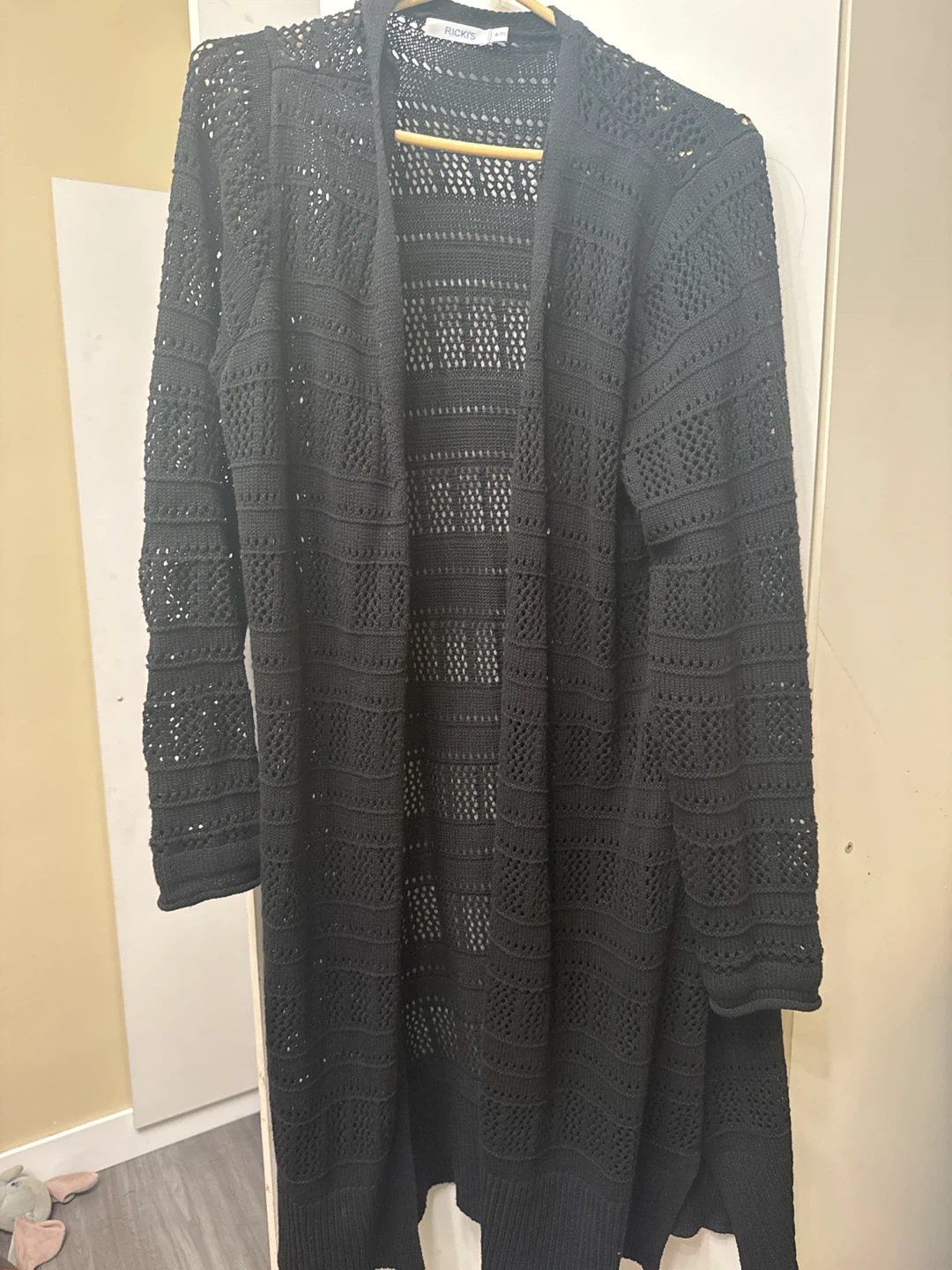 RICKI'S Black Crochet Open Front Long Cardigan
