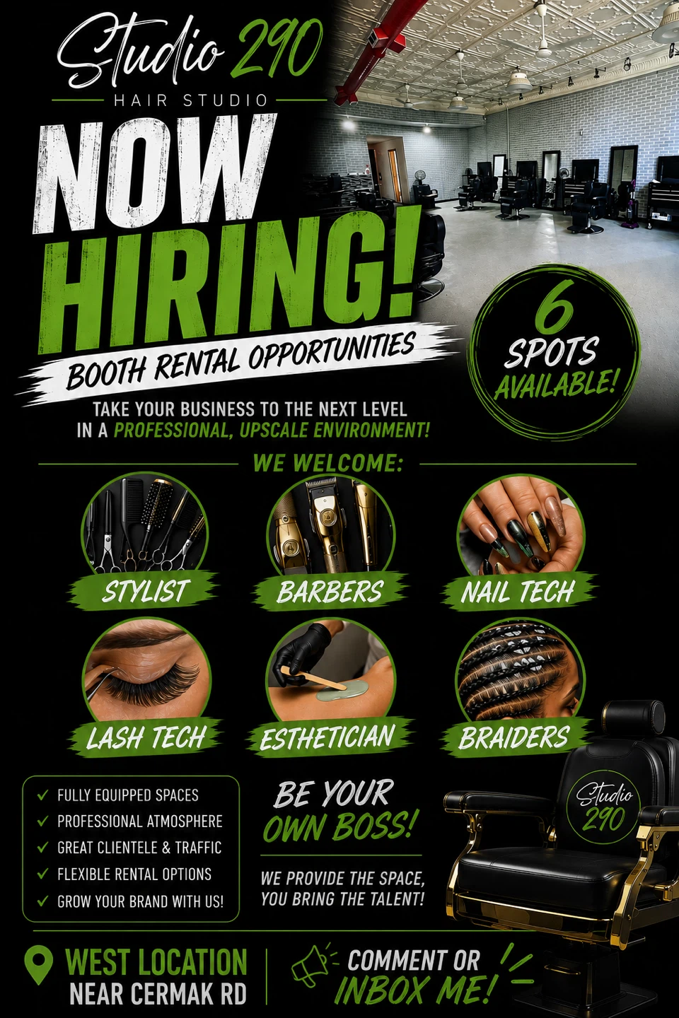 Studio 290 Hair Studio Booth Rental Opportunities