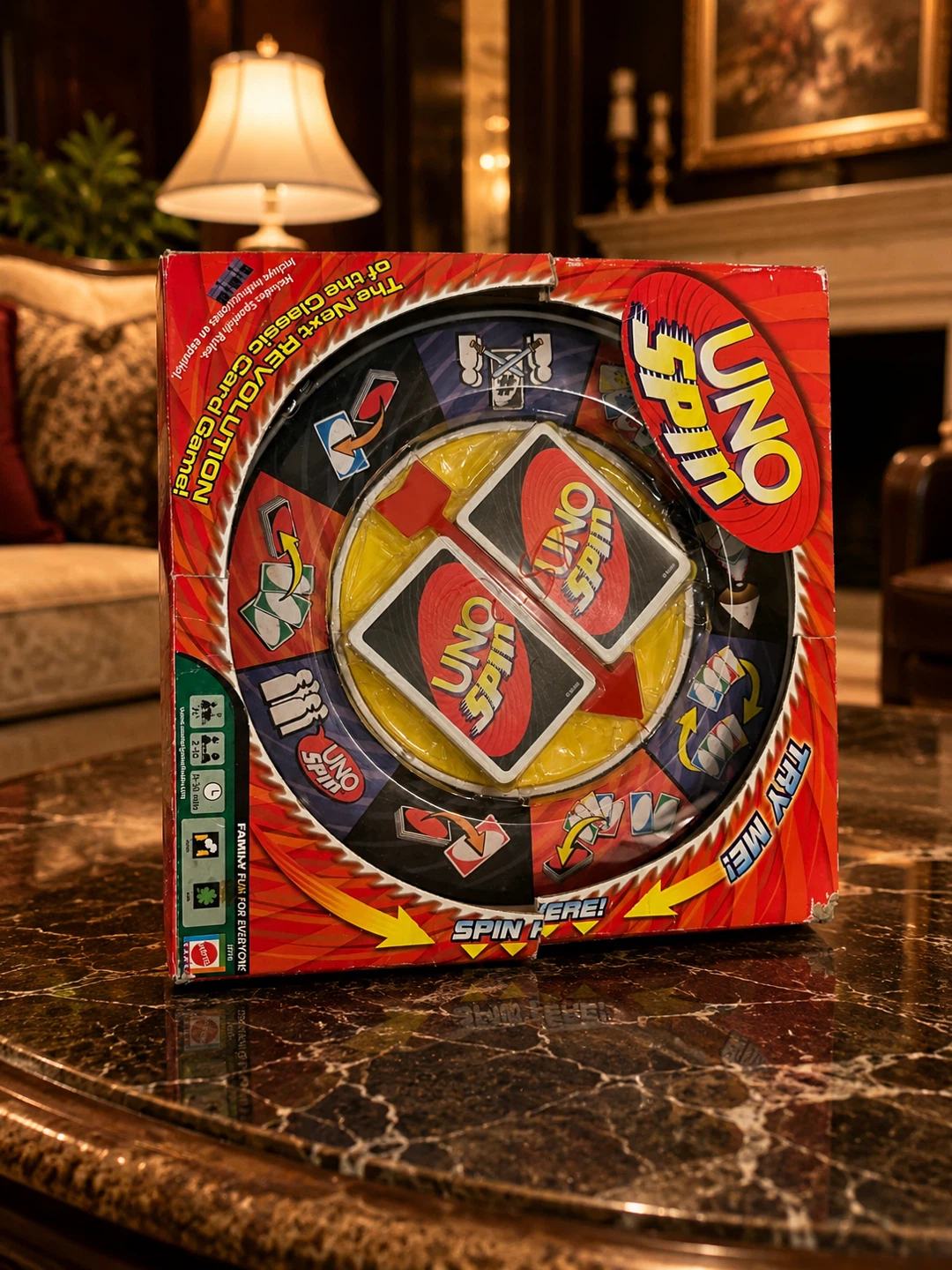 Vintage 2005 Mattel UNO Spin Card Game w/ Spinner Wheel