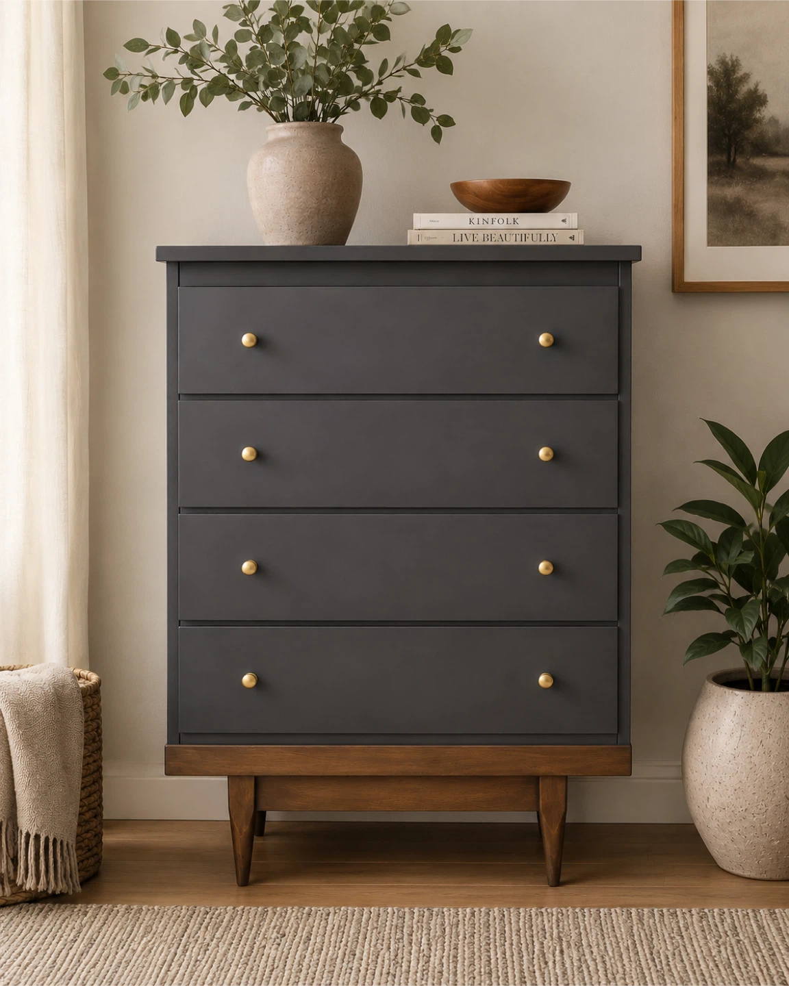 Vintage MCM Tallboy Dresser | Mélange Nocturne | Refinished - photo 2
