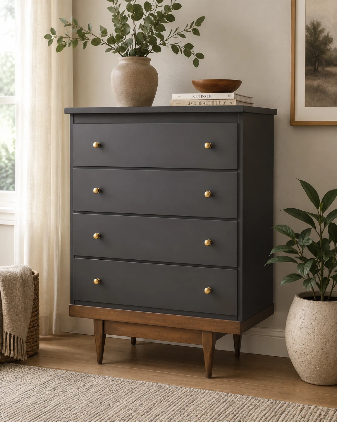 Vintage MCM Tallboy Dresser | Mélange Nocturne | Refinished