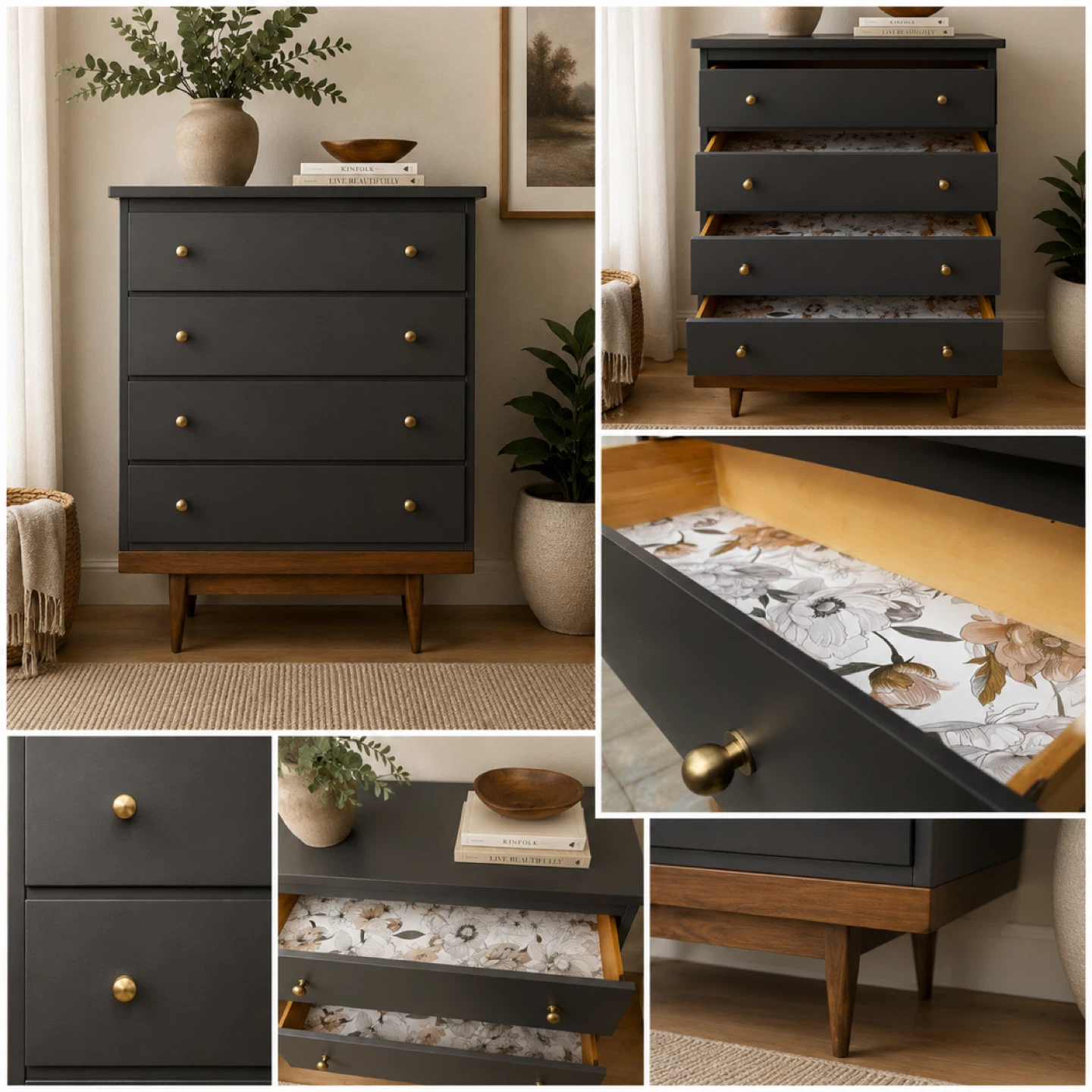 Vintage MCM Tallboy Dresser | Mélange Nocturne | Refinished - photo 5