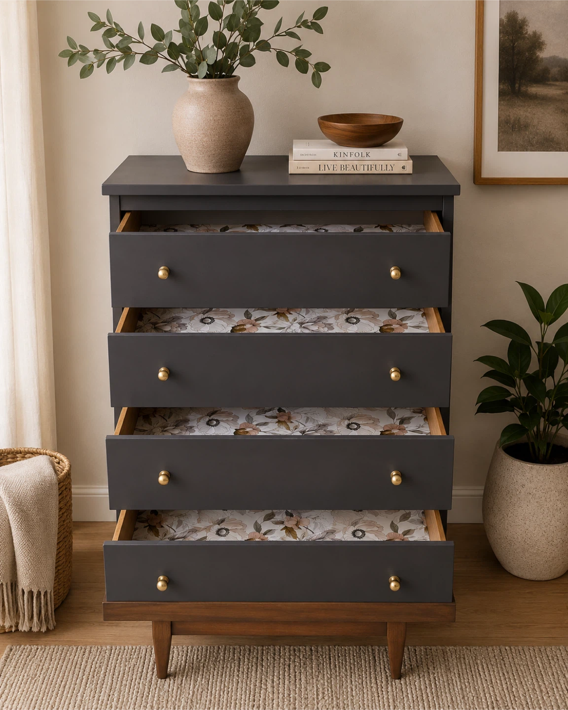 Vintage MCM Tallboy Dresser | Mélange Nocturne | Refinished - photo 3