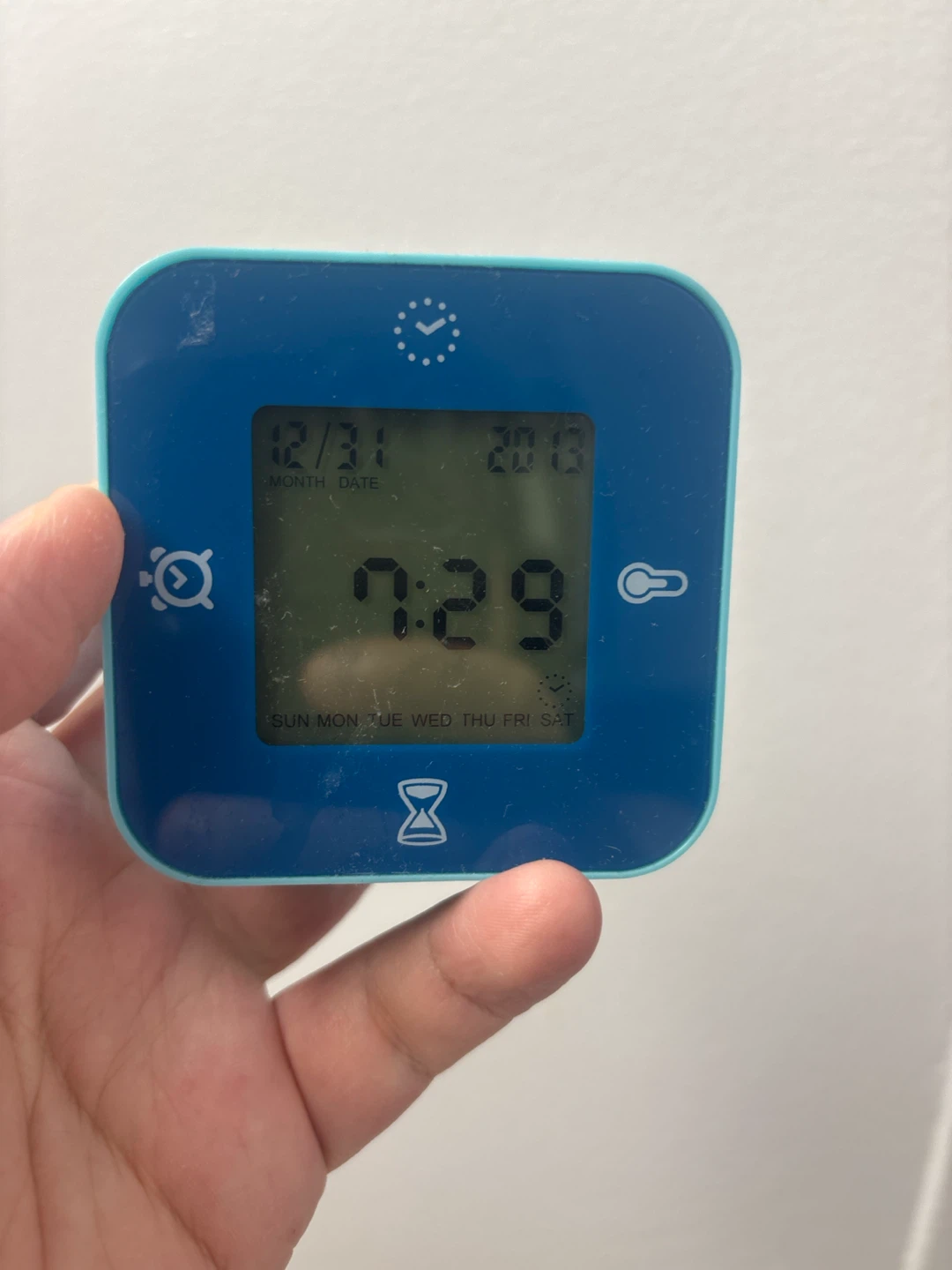 Blue digital alarm clock
