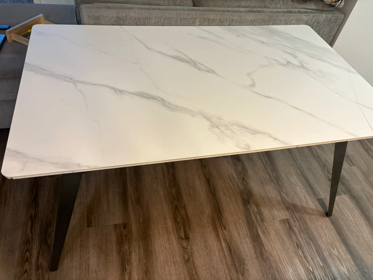Marble Top Dining Table with Black Legs