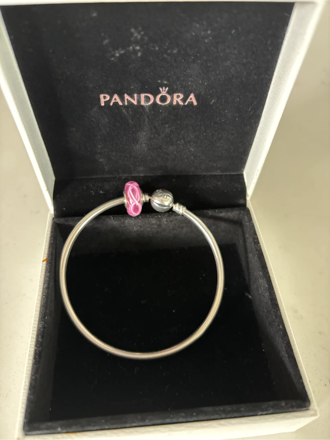 Pandora Silver Bangle Bracelet with Pink Charm