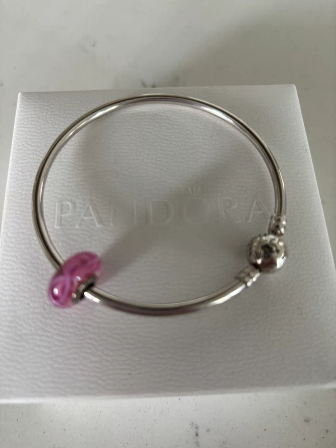 Pandora Silver Bangle Bracelet with Pink Charm - photo 3