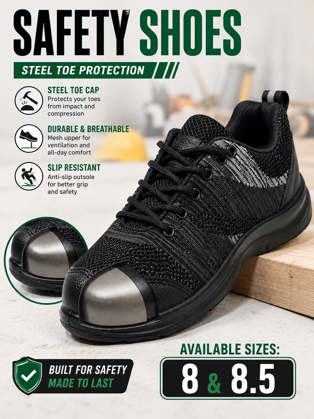 Black Steel Toe Safety Shoes - photo 2