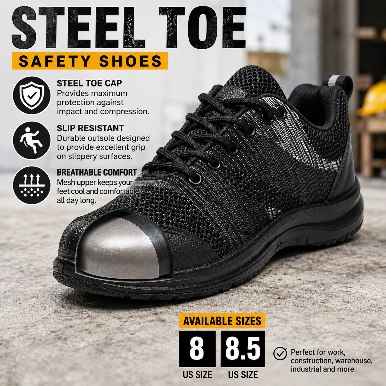 Black Steel Toe Safety Shoes - photo 3