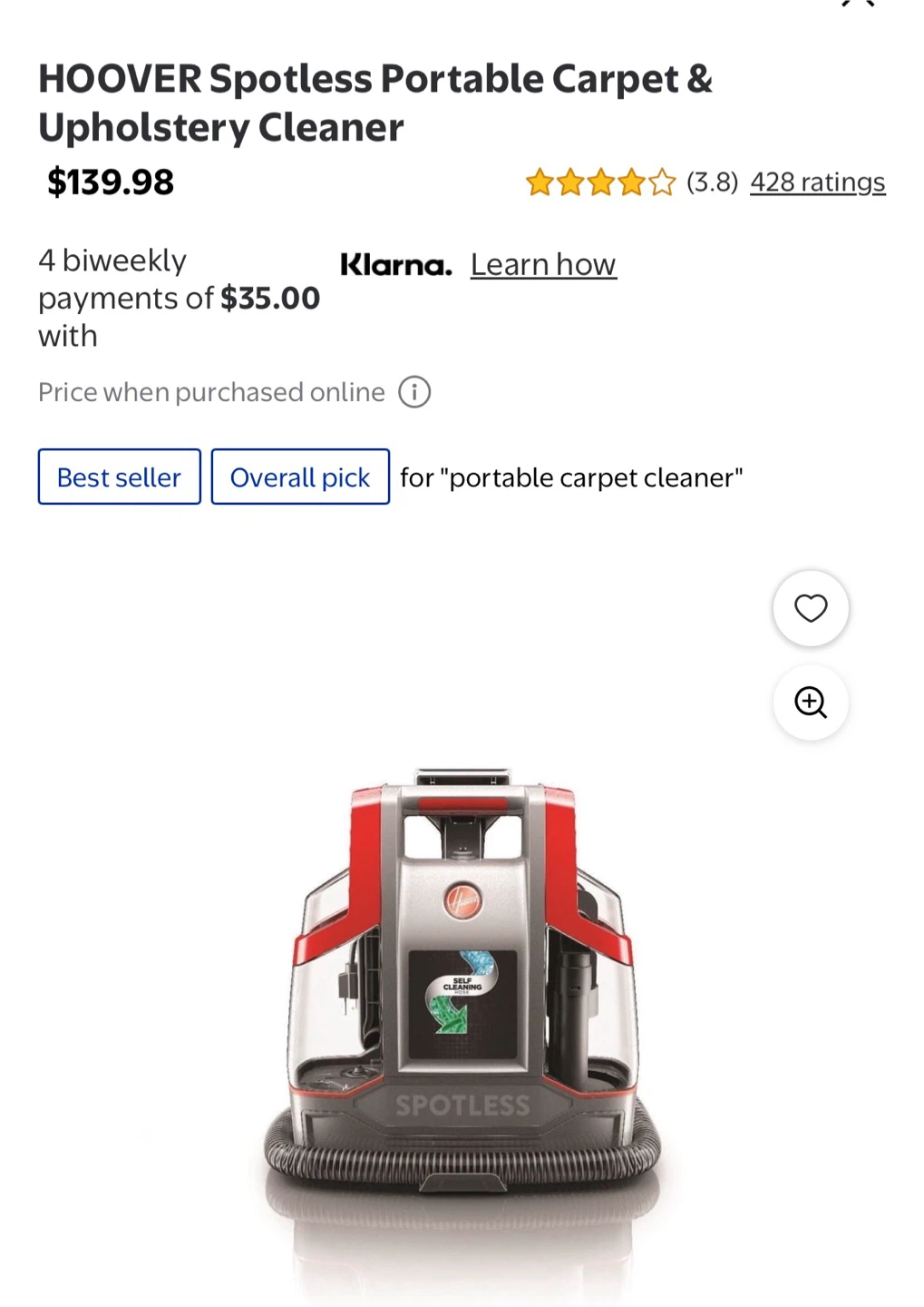 Brand New Hoover Spotless Portable Carpet & Upholstery Cleaner