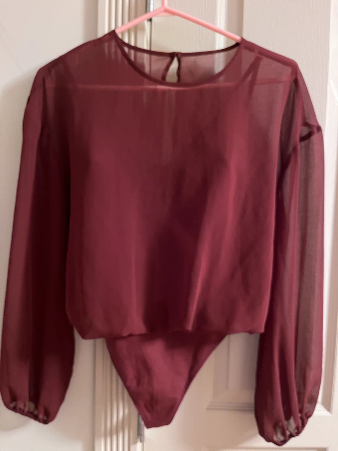 Aritzia, Burgundy Bodysuit with Sheer Sleeves
