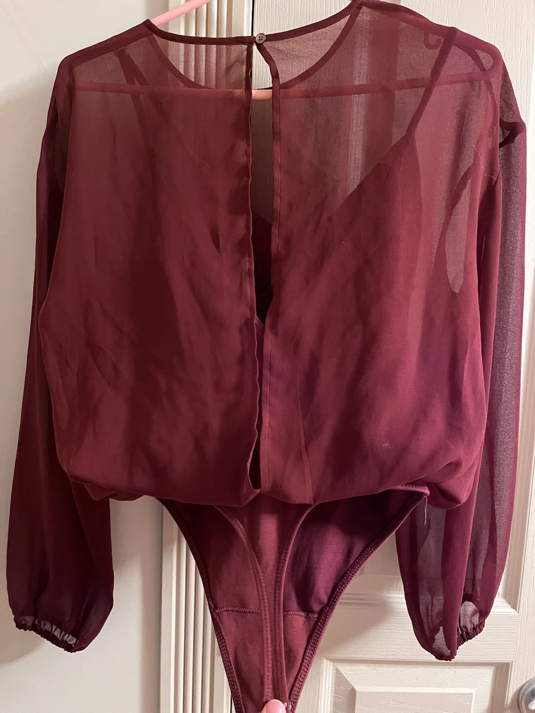Aritzia, Burgundy Bodysuit with Sheer Sleeves - photo 2