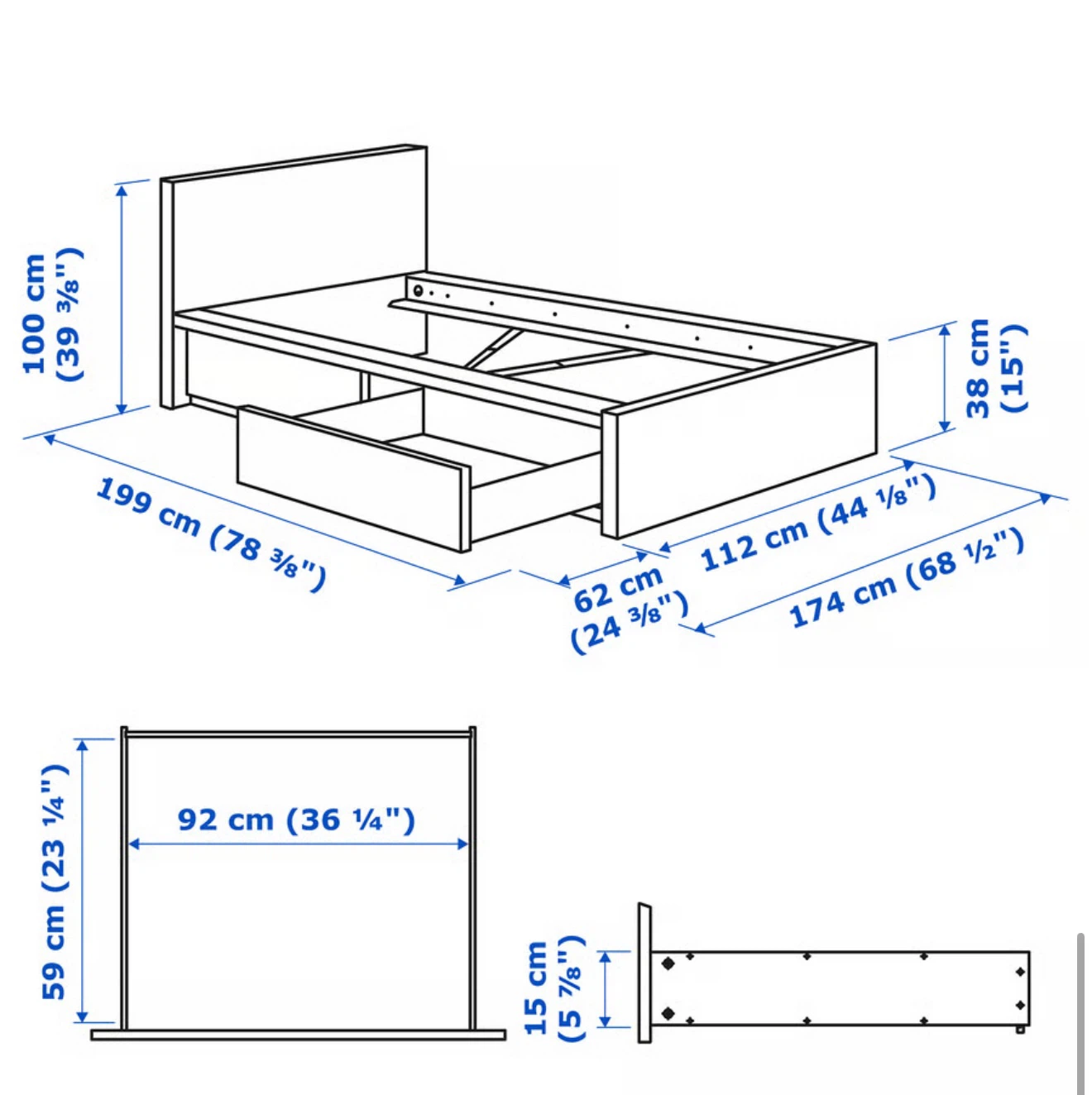 IKEA Malm Single Bed Frame with 2 Drawers - Dark Brown - photo 2