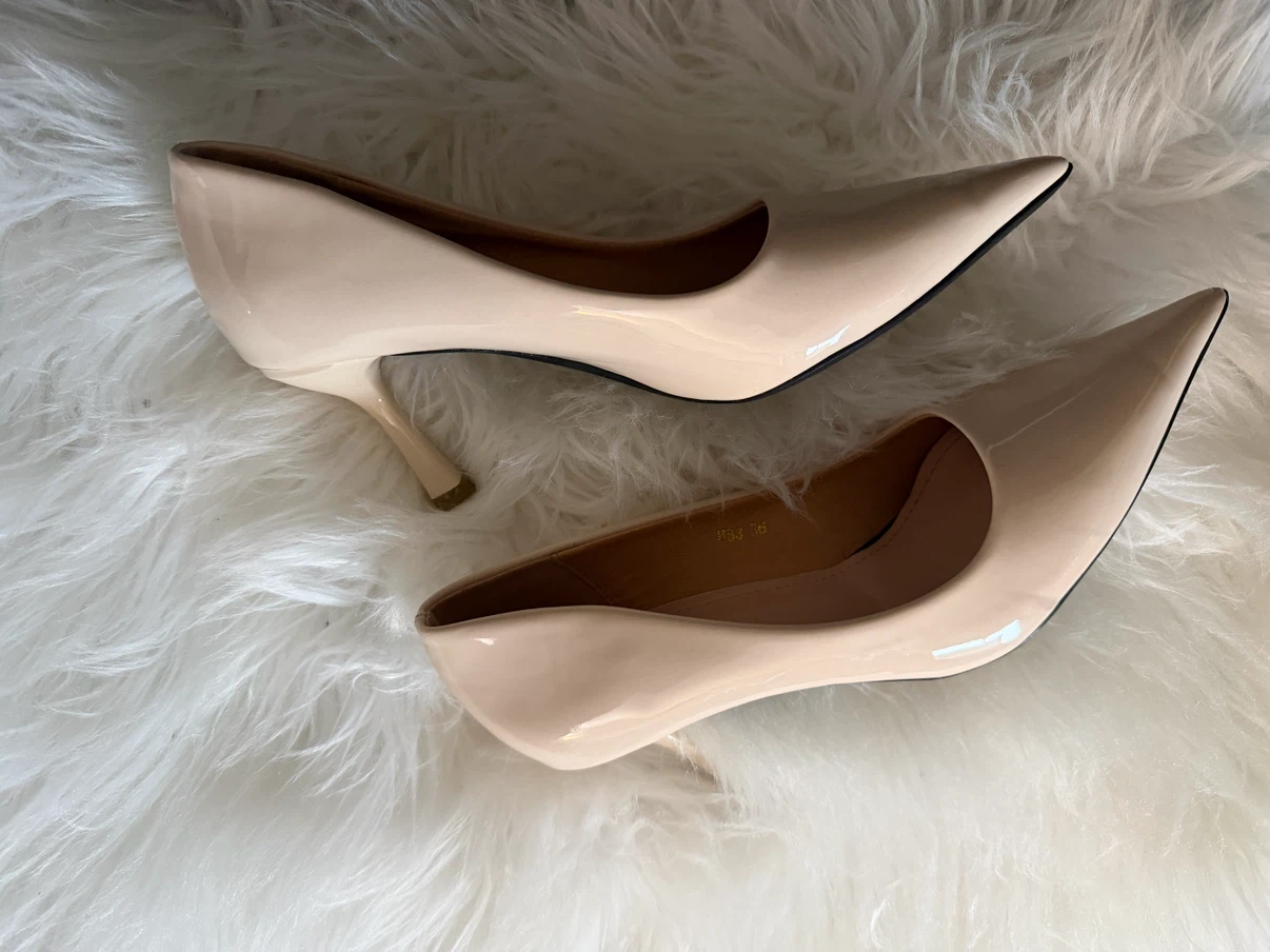 Patent Beige Stilettos Size 36