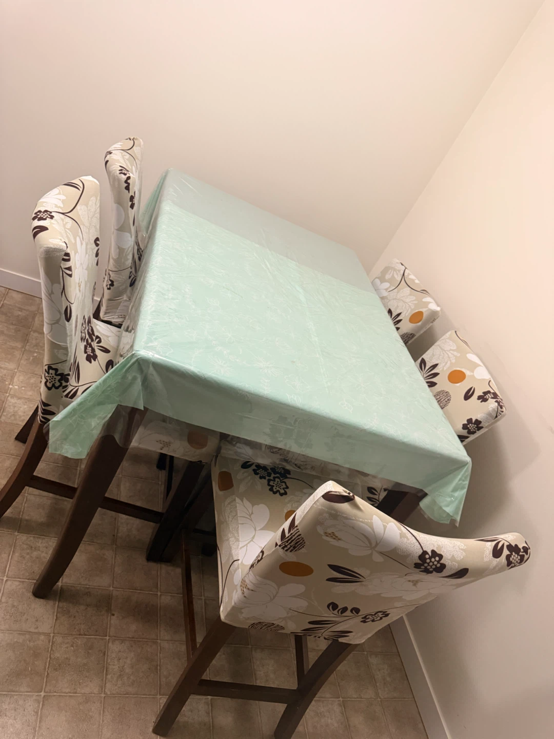 Wooden counter height dining table with 6 chairs